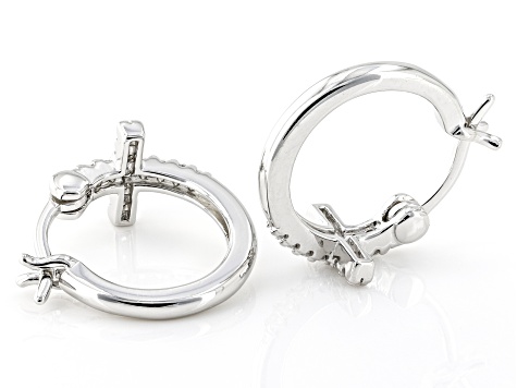 White Cubic Zirconia Rhodium Over Sterling Silver Cross Huggie Hoop  Earrings 0.33ctw - BJJ423