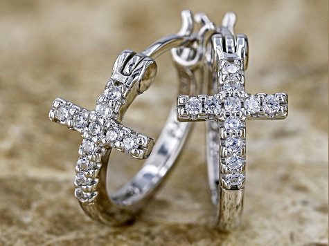 Diamond cross huggie on sale earrings