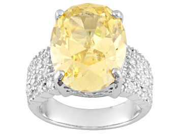 Picture of Yellow And White Cubic Zirconia Rhodium Over Sterling Silver Ring 21.90ctw