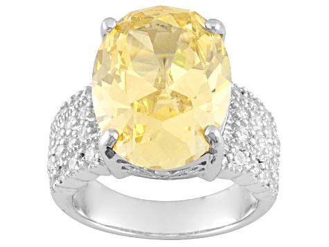 Yellow And White Cubic Zirconia Rhodium Over Sterling Silver Ring 21.90ctw