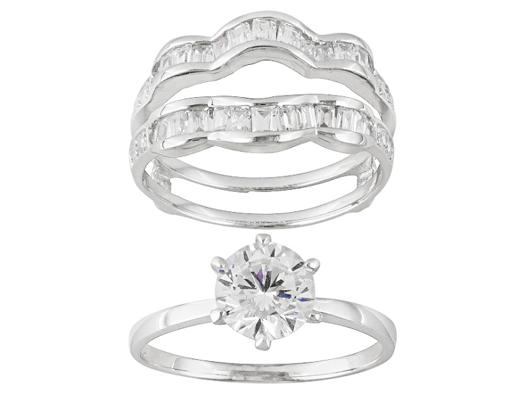 White Cubic Zirconia Rhodium Over Sterling Silver Ring with