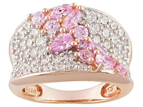 Pink And White Cubic Zirconia 18k Rose Gold Over Silver Ring 3.00ctw