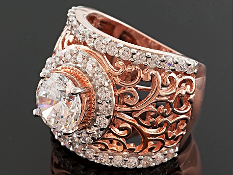 Cubic Zirconia 18k Rose Gold Over Silver Ring 5.96ctw