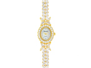 Cubic Zirconia 18kt Yellow Gold Over Sterling Silver Watch 25.72ctw.