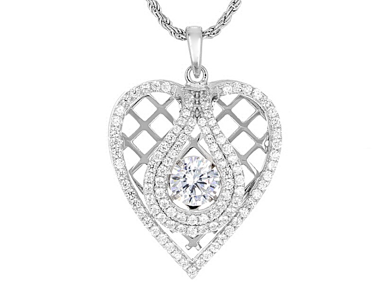 Cubic Zirconia Silver Heart Dancing Pendant With Chain 2.70
