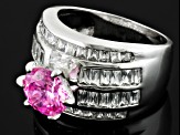 Pink And White Cubic Zirconia Rhodium Over Sterling Silver Ring 6.41ctw