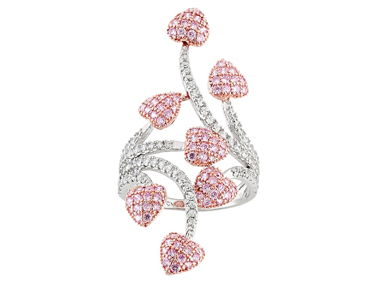 Sterling Silver Pink CZ Heart Ring - Rhodium Finish, Solid 925, Size 7