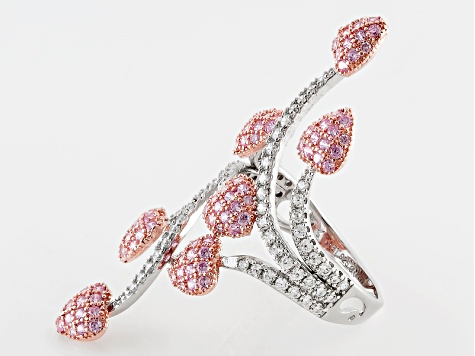Pink And White Cubic Zirconia Rhodium Over Sterling Silver Heart Ring 2.28ctw (1.56ctw DEW)