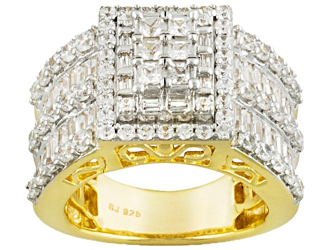 Cubic Zirconia 18k Yellow Gold Over Silver Ring 5.72ctw