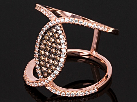 Brown And White Cubic Zirconia 18k Rose Gold Over Silver Ring 1.09ctw