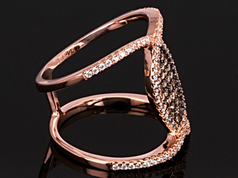Brown And White Cubic Zirconia 18k Rose Gold Over Silver Ring 1.09ctw
