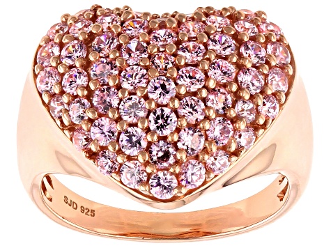 Pink Cubic Zirconia 18k Rose Gold Over Sterling Silver Heart Ring 3.13ctw