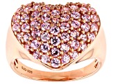 Pink Cubic Zirconia 18k Rose Gold Over Sterling Silver Heart Ring 3.13ctw