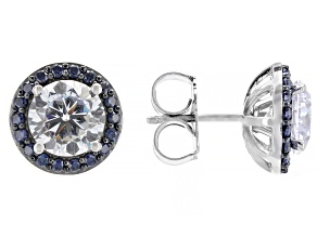 Blue and White Cubic Zirconia Rhodium Over Sterling Silver Stud Earrings 7.38ctw