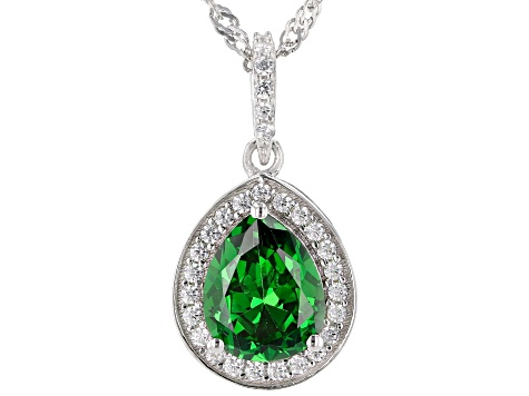 Green and White Cubic Zirconia Rhodium Over Sterling Silver Pendant With Chain 4.52ctw