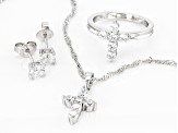 White Cubic Zirconia Rhodium Over Silver Cross Ring, Earring, And Pendant With Chain Set 4.08ctw