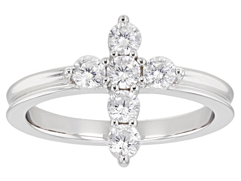 White Cubic Zirconia Rhodium Over Silver Cross Ring, Earring