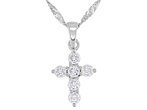 White Cubic Zirconia Rhodium Over Silver Cross Ring, Earring, And Pendant With Chain Set 4.08ctw