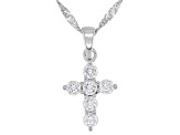 White Cubic Zirconia Rhodium Over Silver Cross Ring, Earring, And Pendant With Chain Set 4.08ctw