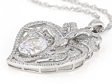 White Cubic Zirconia Rhodium Over Sterling Silver Floral Heart Pendant With Chain 6.73ctw