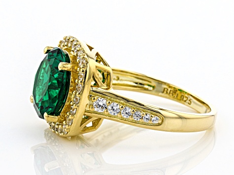 Green and White Cubic Zirconia 18k Yellow Gold Over Sterling Silver Ring 4.06ctw