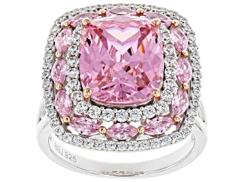 Picture of Pink and White Cubic Zirconia Rhodium Over Sterling Silver Ring 11.91ctw