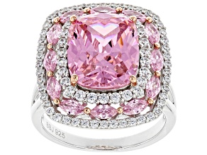 Pink and White Cubic Zirconia Rhodium Over Sterling Silver Ring 11.91ctw