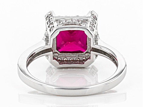 Lab Created Ruby and White Cubic Zirconia Rhodium Over Sterling Silver Ring 3.86ctw