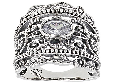 White Cubic Zirconia Rhodium Over Sterling Silver Ring 1.24ctw