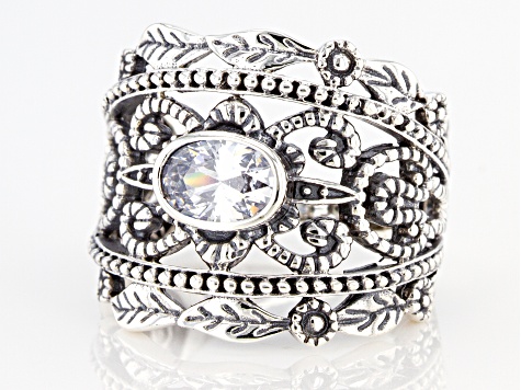 White Cubic Zirconia Rhodium Over Sterling Silver Ring 1.24ctw