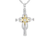 White Cubic Zirconia Rhodium Over Sterling Silver Cross Pendant With Chain 0.32ctw