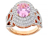 Pink and White Cubic Zirconia 18k Rose Gold Over Sterling Silver Ring 7.33ctw