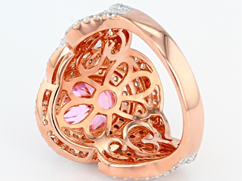 Pink and White Cubic Zirconia 18k Rose Gold Over Sterling Silver Ring 7.33ctw