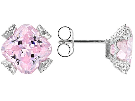 Pink And White Cubic Zirconia Rhodium Over Sterling Silver Earrings 13.96ctw