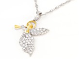 White Cubic Zirconia Rhodium And 18K Yellow Gold Over Silver Angel Pendant With Chain 1.65ctw