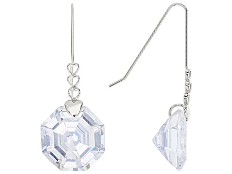 White Cubic Zirconia Rhodium Over Sterling Silver Solitaire Dangle Earrings 30.66ctw