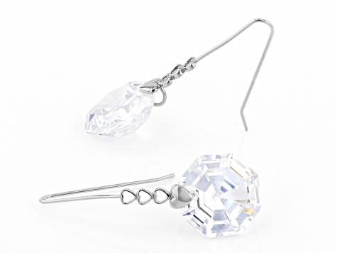 White Cubic Zirconia Rhodium Over Sterling Silver Solitaire Dangle Earrings 30.66ctw