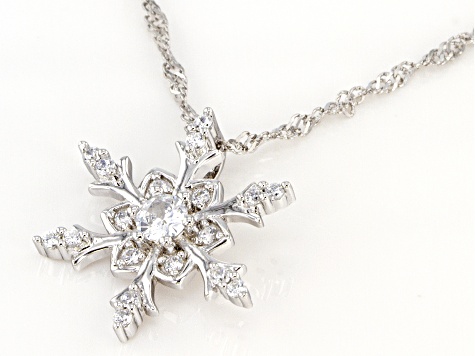 White Cubic Zirconia Rhodium Over Sterling Silver Snowflake Pendant With Chain 0.90ctw