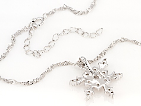 White Cubic Zirconia Rhodium Over Sterling Silver Snowflake Pendant With Chain 0.90ctw