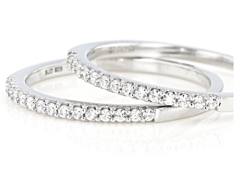 White Cubic Zirconia Rhodium Over Sterling Silver Ring Set of 2 Bands 0.47ctw