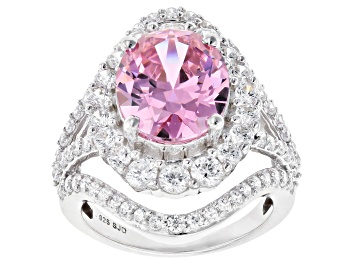 Picture of Pink and White Cubic Zirconia Rhodium Over Sterling Silver Ring 11.58ctw