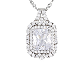 Picture of White Cubic Zirconia Rhodium Over Sterling Silver Pendant With Chain 6.39ctw