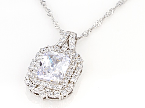 White Cubic Zirconia Rhodium Over Sterling Silver Pendant With Chain 6.39ctw