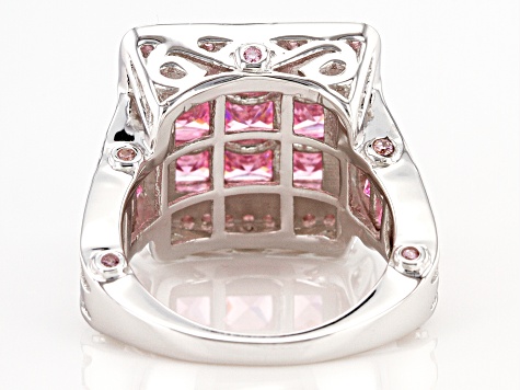 Pink Cubic Zirconia Rhodium Over Sterling Silver Ring 7.93ctw