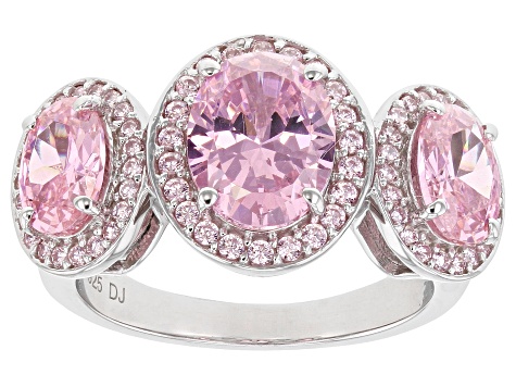 Pink Cubic Zirconia Rhodium Over Sterling Silver Ring 6.35ctw