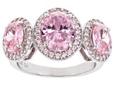 Pink Cubic Zirconia Rhodium Over Sterling Silver Ring 6.35ctw