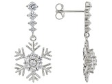 White Cubic Zirconia Rhodium Over Sterling Silver Dangle Snowflake Earrings 3.08ctw