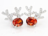 Red and White Cubic Zirconia Rhodium Over Sterling Silver Reindeer Earrings 10.32ctw