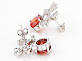 Red and White Cubic Zirconia Rhodium Over Sterling Silver Reindeer Earrings 10.32ctw