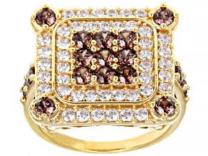 Mocha and White Cubic Zirconia 18k Yellow Gold Over Sterling Silver Ring 3.97ctw